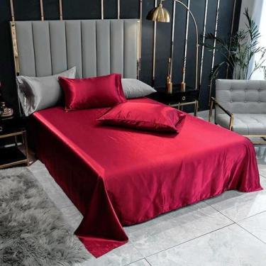 Imagem de Lençol Superior Solteiro Fronha Cetim Seda Vermelho Brilho - Confeccoe
