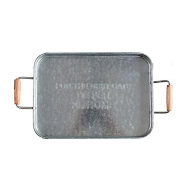 Imagem de Bandeja de servir e travessa, bandeja retangular de ferro forjado com cabo de madeira, bandeja de lanche, bandeja de café da manhã, bandeja de servir elegante para decoração de fazenda