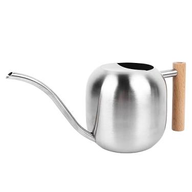 Imagem de Acouto Elegante Regador de Aço Inoxidável 1200ML Com Bico e Alça de Madeira para Cuidados Com Plantas Internas e Externas