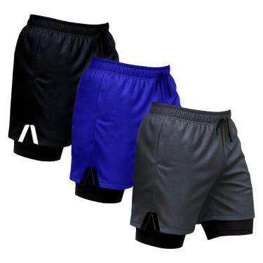 Imagem de Kit 3 Shorts Masculinos de Treino com Forro Interno Faixa Lateral e Ajuste Seguro-Masculino