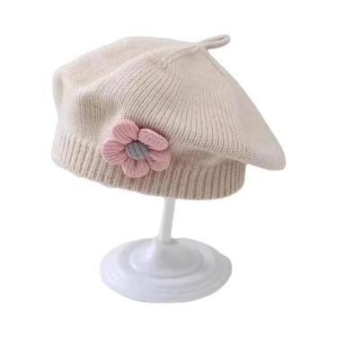 Imagem de Gorro De Inverno Quente Para Meninas Bebês, Chapéu De Flor Tricotado, 