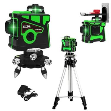 Imagem de Nível Laser 16 Linhas Verde 1 Bateria Recarregável Com Display Digital 4d 360 Graus Hilda Tripé Aluminio 120cm