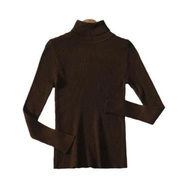 Imagem de Suéter Feminino De Gola Alta Preto, Moda De Inverno, Tricô Elástico, T