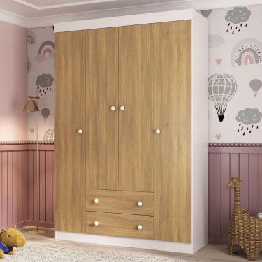 Imagem de Guarda-roupa Infantil 122cm 4 Portas E 2 Gavetas Encanto Multimóveis Mp4448 Branco/madeirado Branco/madeirado