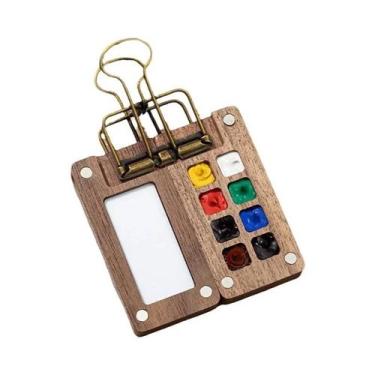 Imagem de Paleta De Aquarela Portátil Mini Em Madeira De Nogueira Com Clipe Para