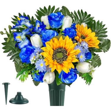 Imagem de HENOMO Flor artificial de cemitério para sepultura, ajuste fácil