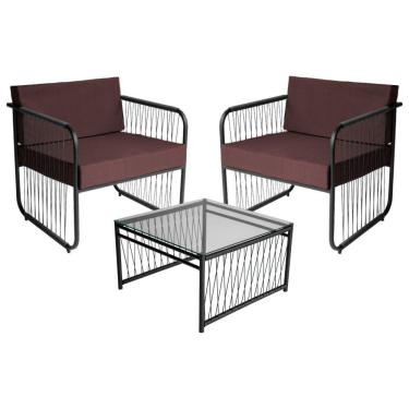 Imagem de Conjunto 2 Poltronas E Mesa Centro Fibra Sintética Córdova Preto-marrom