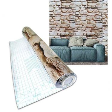 Imagem de Papel De Parede Kit 5 Unid Autoadesivo Vinilico Pedra Marrom Claro