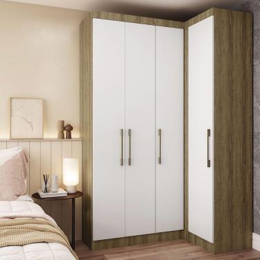 Imagem de Guarda Roupa De Canto 2 Peças 4 Portas Paris Luciane Móveis Avelã Pf-branco Pf