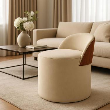 Imagem de Puff Encosto Corino Redondo Suede Sala Penteadeira Quarto Cor:bege