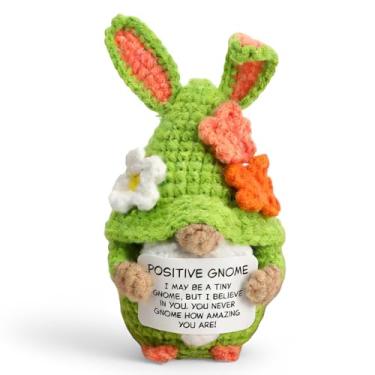 Imagem de JULEASEL Gnomo positivo de Páscoa, gnomo de crochê, boneca de malha inspiradora emocional, enchimento de cesta de Páscoa, presentes de gnomo inspiradores para mulheres