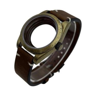 Imagem de Caixa De Relógio Em Bronze Escovado 39mm Com Pulseira De Couro E Safir