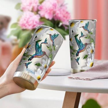 Imagem de Caneca de café Tumbler Oasisdream 600 ml com estampa de beija-flor