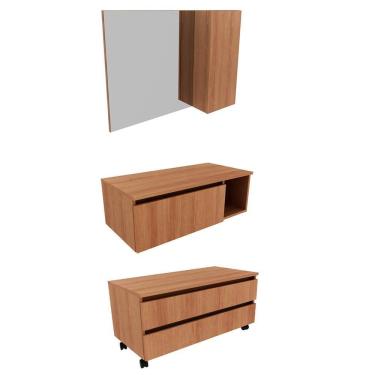 Imagem de Conjunto De Armarios Para Banheiro Com Espelheira Amendoa