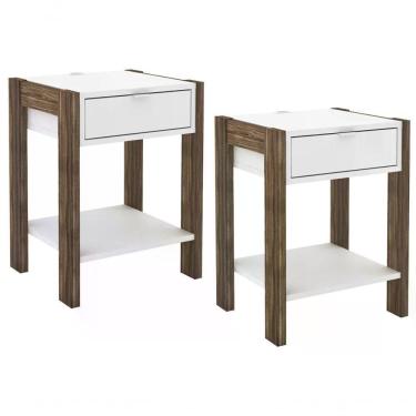 Imagem de Kit 02 Mesa De Cabeceira Com Tomada 1 Gaveta Az1016 Branco N