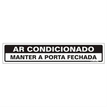 Imagem de Placa de Poliestireno Autoadesiva 5x25cm Ar Condicionado Mantenha A Porta Fechada 200 Ag Sinali