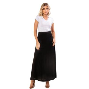 Imagem de Saia Longa Moda Evangélica Viscolinho Lisa Com Ziper Lateral - Cacharr