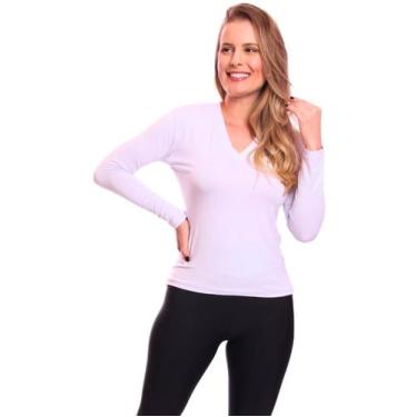 Imagem de Blusa Feminina Manga Longa Gola V Segunda Pele Tecido Fresco - AC Stor