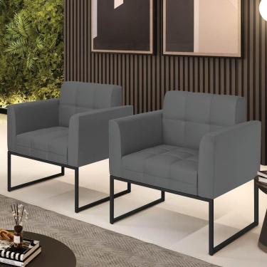 Imagem de Kit 2 Poltronas Sala Decorativa Elisa Base Industrial Principal Sintético Grafite Preto D`Rossi