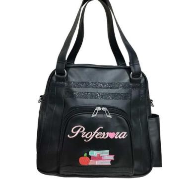 Imagem de Bolsa Grande Professora Preto/Preto c/ Brilho Levar Material - Coutre 
