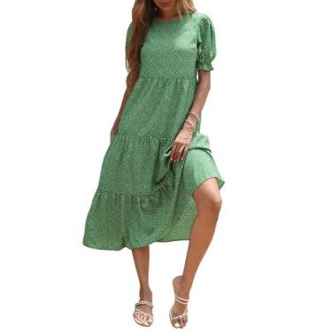 Imagem de Vestido PRETTYGARDEN Floral Boho Manga Bufante Midi Verde G