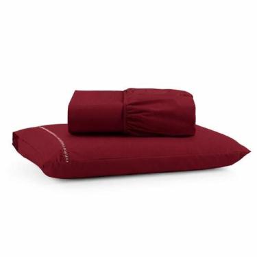 Imagem de Jogo De Lençol Solteiro Premium Soft 600 Fios Micropercal Bordô Ponto 