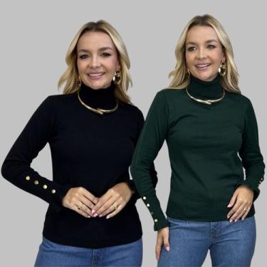 Imagem de Kit 2 Blusas Tricot Botão na Manga Moda Casual Inverno 2024 - SP/CXX, 