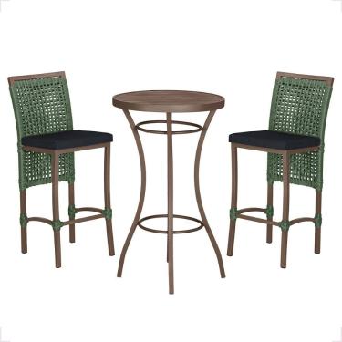 Imagem de Mesa Bistro E 2 Banquetas Roma Marrom Corda Náutica 12 Verde