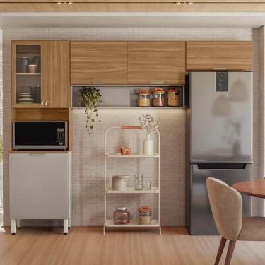 Imagem de Cozinha Compacta Aspen 6 Portas MDF 250CM Amêndoa, Nude com Design Moderno e Pés Regulá...