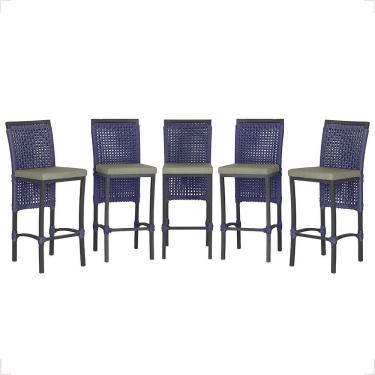 Imagem de 5 Banqueta Em Alumínio Roma Preta Corda Náutica Tecido 8 Azul