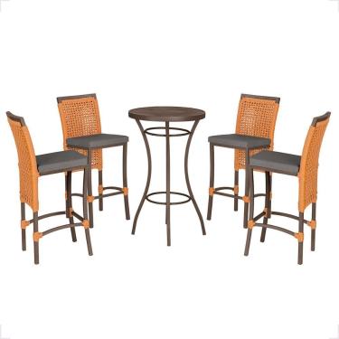 Imagem de Mesa Bistro E 4 Banquetas Roma Marrom Corda Náutica 11 Terra Cota