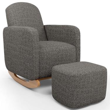 Imagem de Poltrona de Amamentação com Balanço e Puff Orgânico Saori W01 Linho Mescla Chumbo  - Lyam Decor