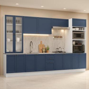 Imagem de Armário de Cozinha Completa 340 cm Branco/Azul Vik Madesa 01, Branco/A
