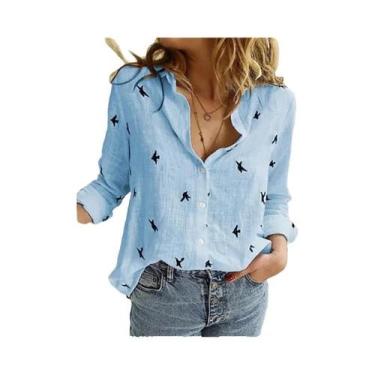 Imagem de Blusa Casual Elegante De Algodão E Linho Para Mulheres, Manga Longa, C