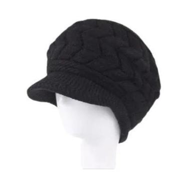 Imagem de Gorro Feminino De Inverno Com Forro De Pelúcia Quente, Chapéu De Malha