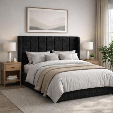 Imagem de Cabeceira de Cama Box Viuva 1,20m Elena Boucle Preto - Mirra Decor