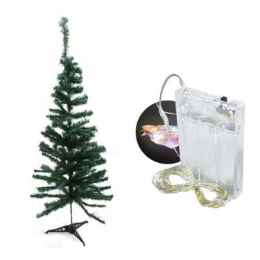 Imagem de Árvore de natal 30cm 25 galhos com pisca colorido a pilha - KIT