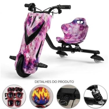 Imagem de Triciclo Drift Elétrico Cor Roxo Estrelar 350W com amortecedor Bluetoo