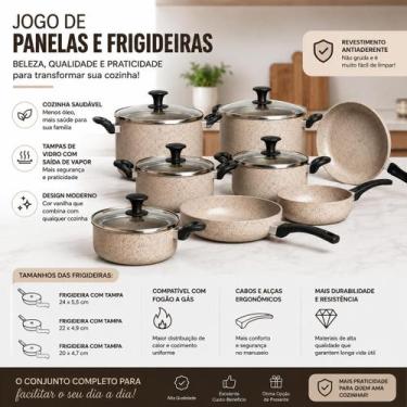 Imagem de Conjunto Panelas Antiaderente 10 Peças Teflon Várias Cores Cor:Vanilha