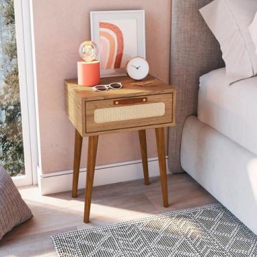 Imagem de Mesa Cabeceira para Quarto com 1 Gaveta Retrô Marrom - Metta Mobili