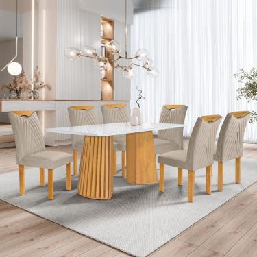 Imagem de Conjunto Mesa Stella Ripada 170cm com 6 cadeiras Stella tampo Smart Plus com Vidro