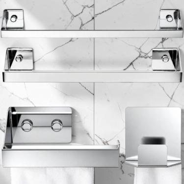 Imagem de Kit Banheiro 4 Peças Inox Master Completo e Elegante - Avenida Tintas 