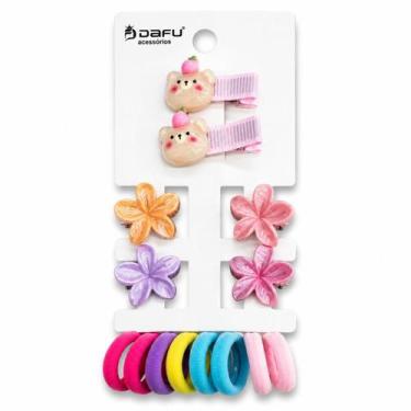 Imagem de Kit Acessórios Para Cabelo Infantil: 2 Presilhas, 4 Piranhas e 10 Elás