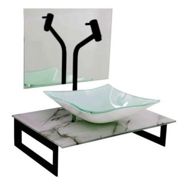 Imagem de Gabinete De Vidro 50cm Para Banheiro Chipre Mármore Branco - Ekasa