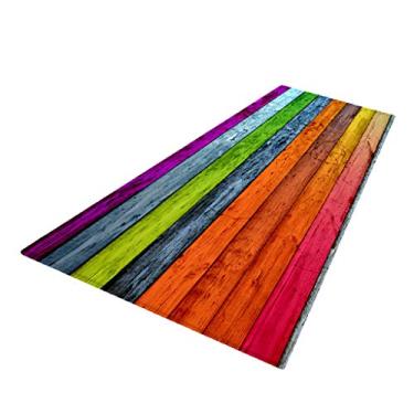 Imagem de Easnea Tapete rústico listrado não tecido tapete para porta lavável à máquina - laranja (60 x 180 cm)