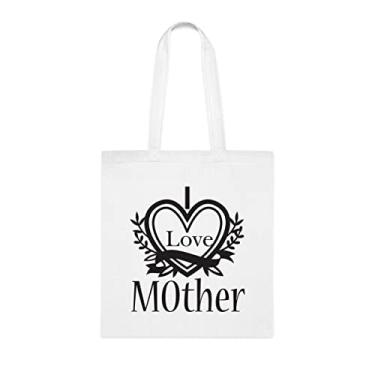 Imagem de Bolsa Tote I Love Mother, para mãe, bolsa de ombro para mãe, bolsas reutilizáveis para mãe, presente para mãe da filha favorita, filho e filhos, Branco