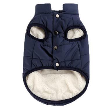 Imagem de Foern Colete para cachorro, jaqueta quente com fecho de pressão e 2 camadas de orifício de lã interno e externo no inverno para cães pequenos, médios e grandes, azul, 2GG: 72 cm/28,3 pol