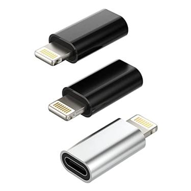Imagem de Pacote com 3 adaptadores USB C fêmea para Lightning macho, carregamento rápido, confiável, seguro, material premium, garantia de 1 ano