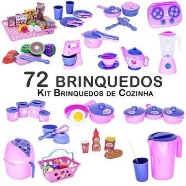 Imagem de Mega Kit Infantil Fogão Mercado Comida  Fruta Legume 72P - Altimar