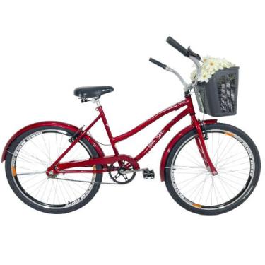 Imagem de Bicicleta Beach Caiçara Aro 26 Cesta Feminina Vermelho - Samy